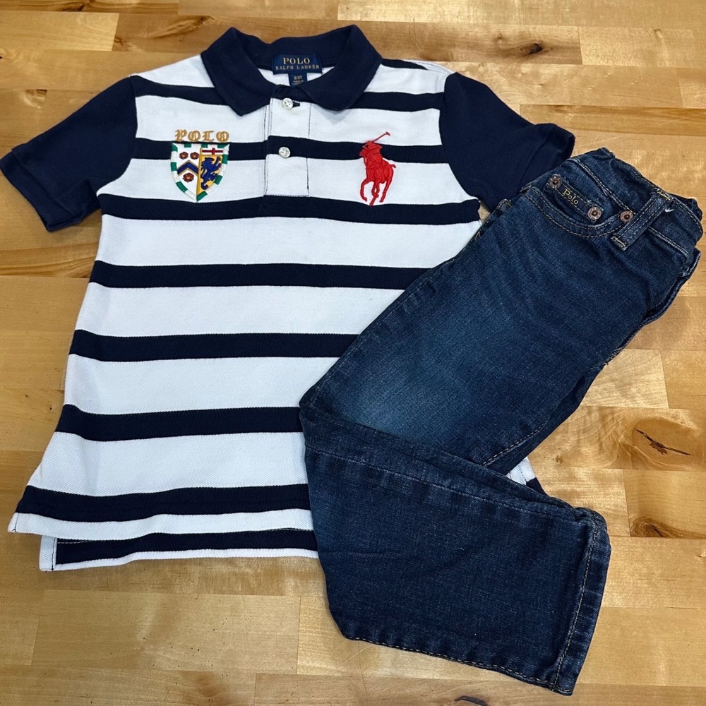 Polo Ralph Lauren Polo and Jeans Set Kids 3T Navy White Preppy Crest